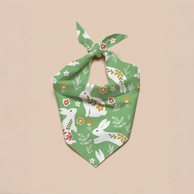Hot Sale lyxig anpassad logotyp tryckt påskaren Bunny Dog Bandana Multifunktionellt husdjurstillbehör för vinterfjäder för hund