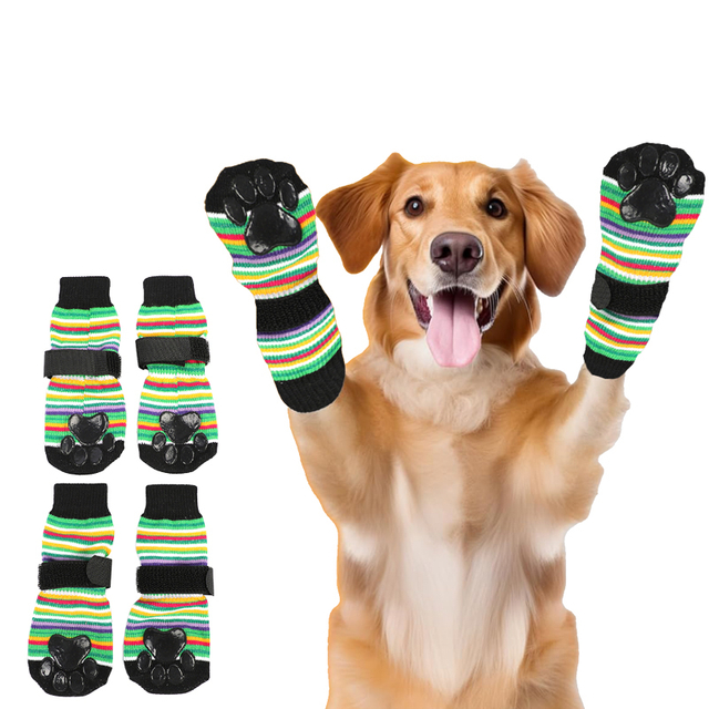 Högkvalitativ grossist Anti Slip Dog Socks Paw Protector Dog Grip Knit Socks för trägolv