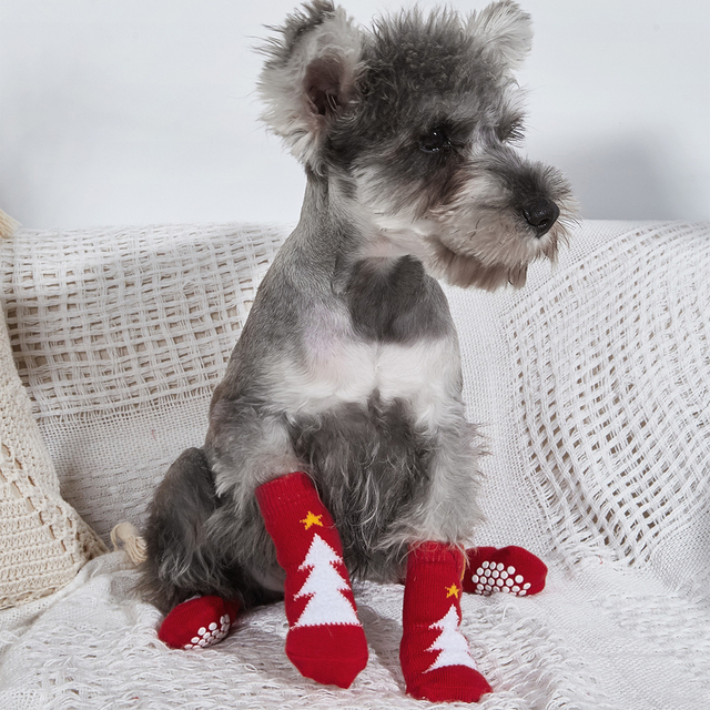 Pet Anti-Slip Knit Natal Kaus Kaki Anjing Kaus Kaki Cat Dengan Karet Penguat Anjing Pelindung Paw Untuk Anjing Kecil Kucing 4pcs/Parcel