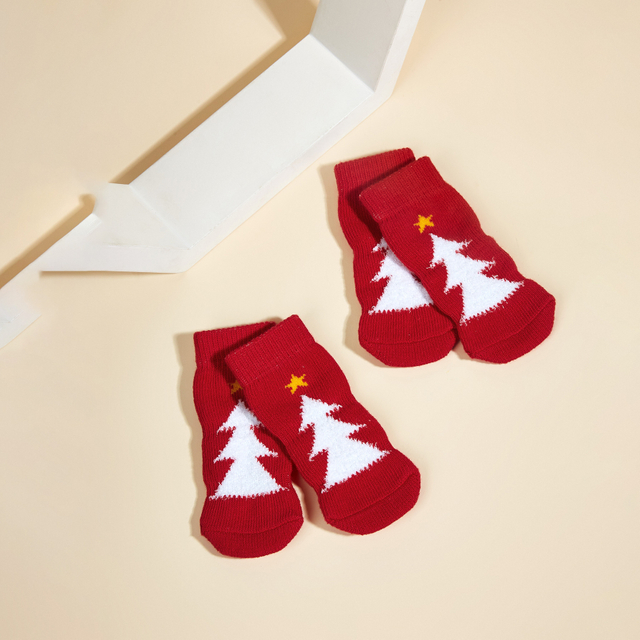Pet Anti-Slip Knit Natal Kaus Kaki Anjing Kaus Kaki Cat Dengan Karet Penguat Anjing Pelindung Paw Untuk Anjing Kecil Kucing 4pcs/Parcel