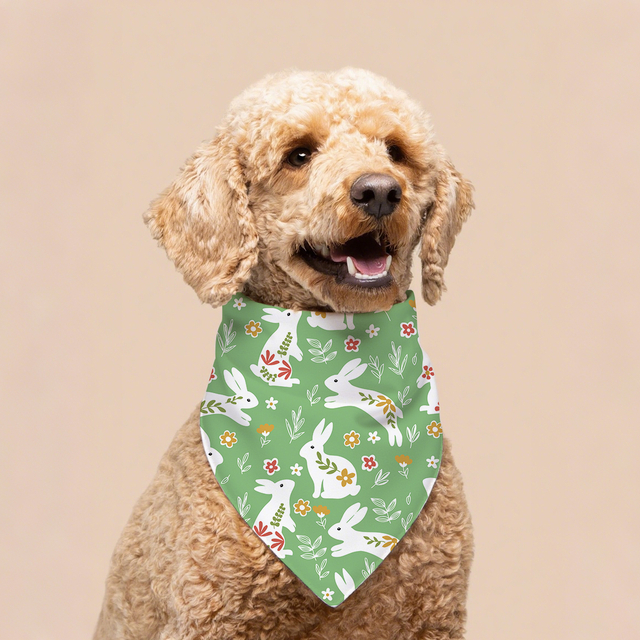 Hot Sale lyxig anpassad logotyp tryckt påskaren Bunny Dog Bandana Multifunktionellt husdjurstillbehör för vinterfjäder för hund